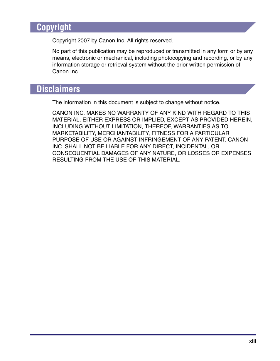 Copyright, Disclaimers | Canon IMAGE RUNNER 5065 User Manual | Page 15 / 240