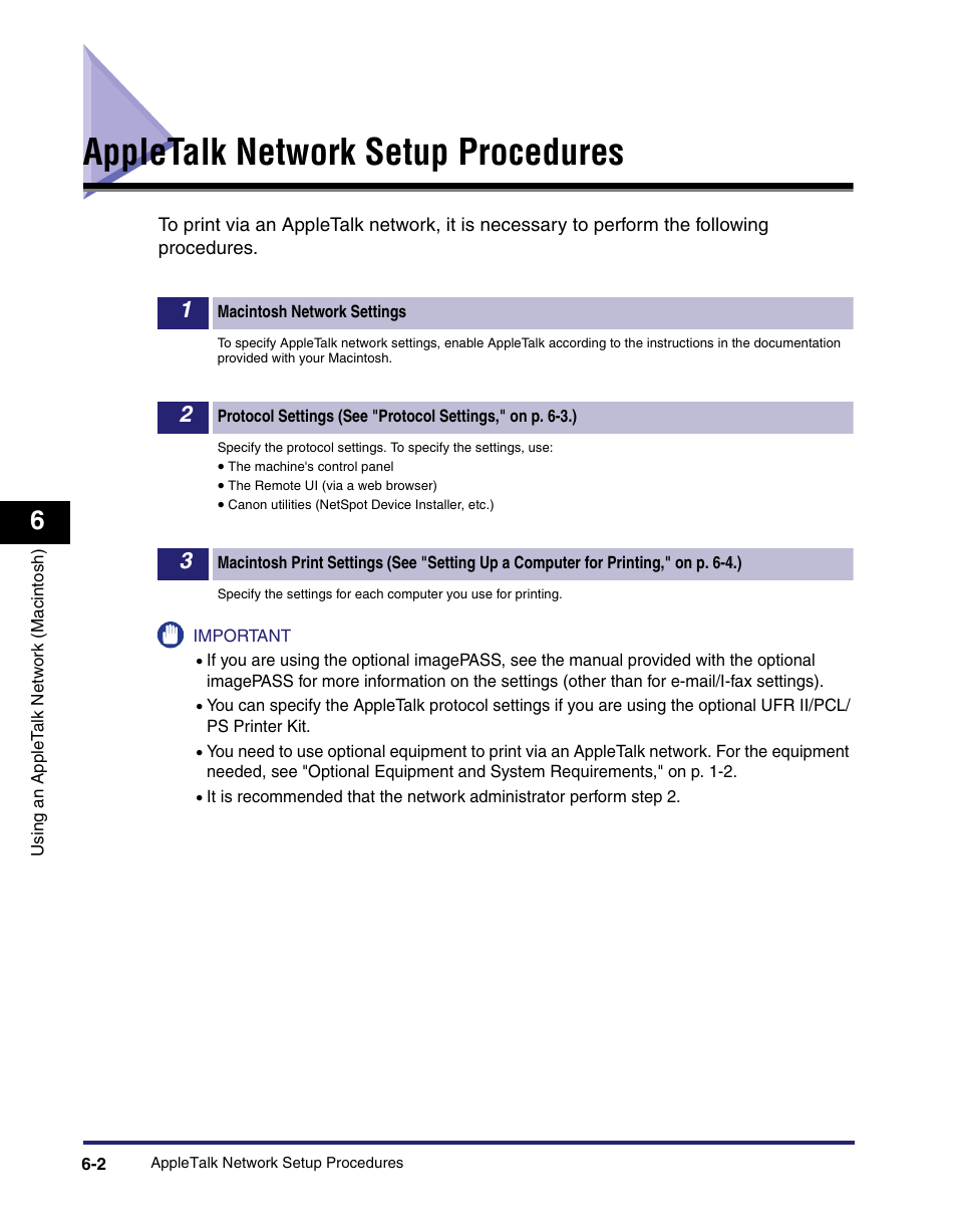 Appletalk network setup procedures, Appletalk network setup procedures -2 | Canon IMAGE RUNNER 5065 User Manual | Page 160 / 240