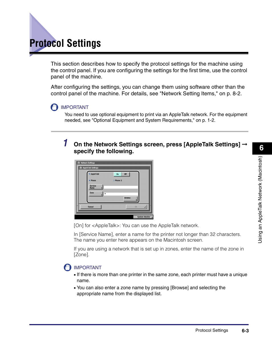 Protocol settings, Protocol settings -3, Ol settings (see "protocol settings," on p. 6-3.) | Canon IMAGE RUNNER 5065 User Manual | Page 161 / 240