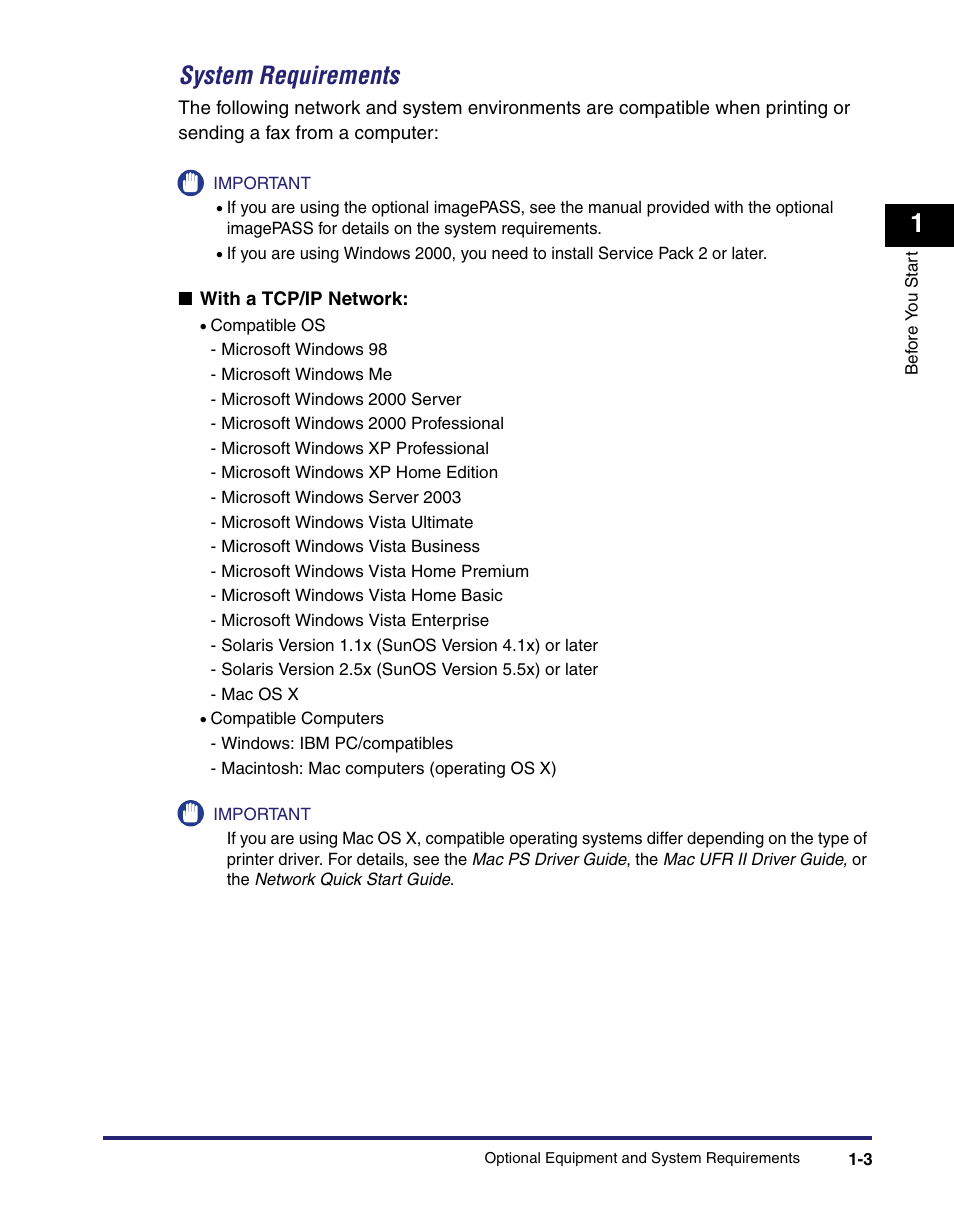 System requirements -3, System requirements | Canon IMAGE RUNNER 5065 User Manual | Page 19 / 240