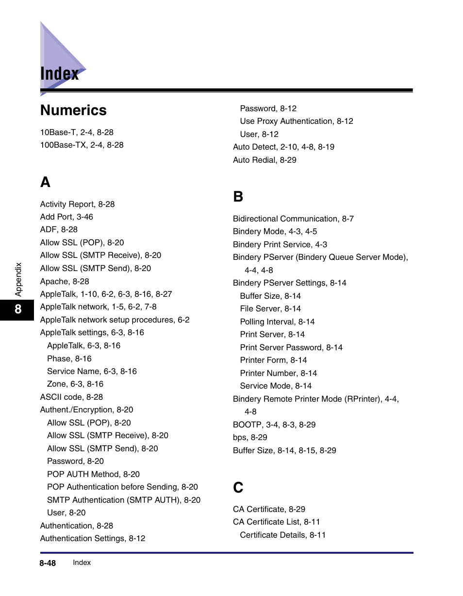 Index, Index -48, Numerics | Canon IMAGE RUNNER 5065 User Manual | Page 228 / 240