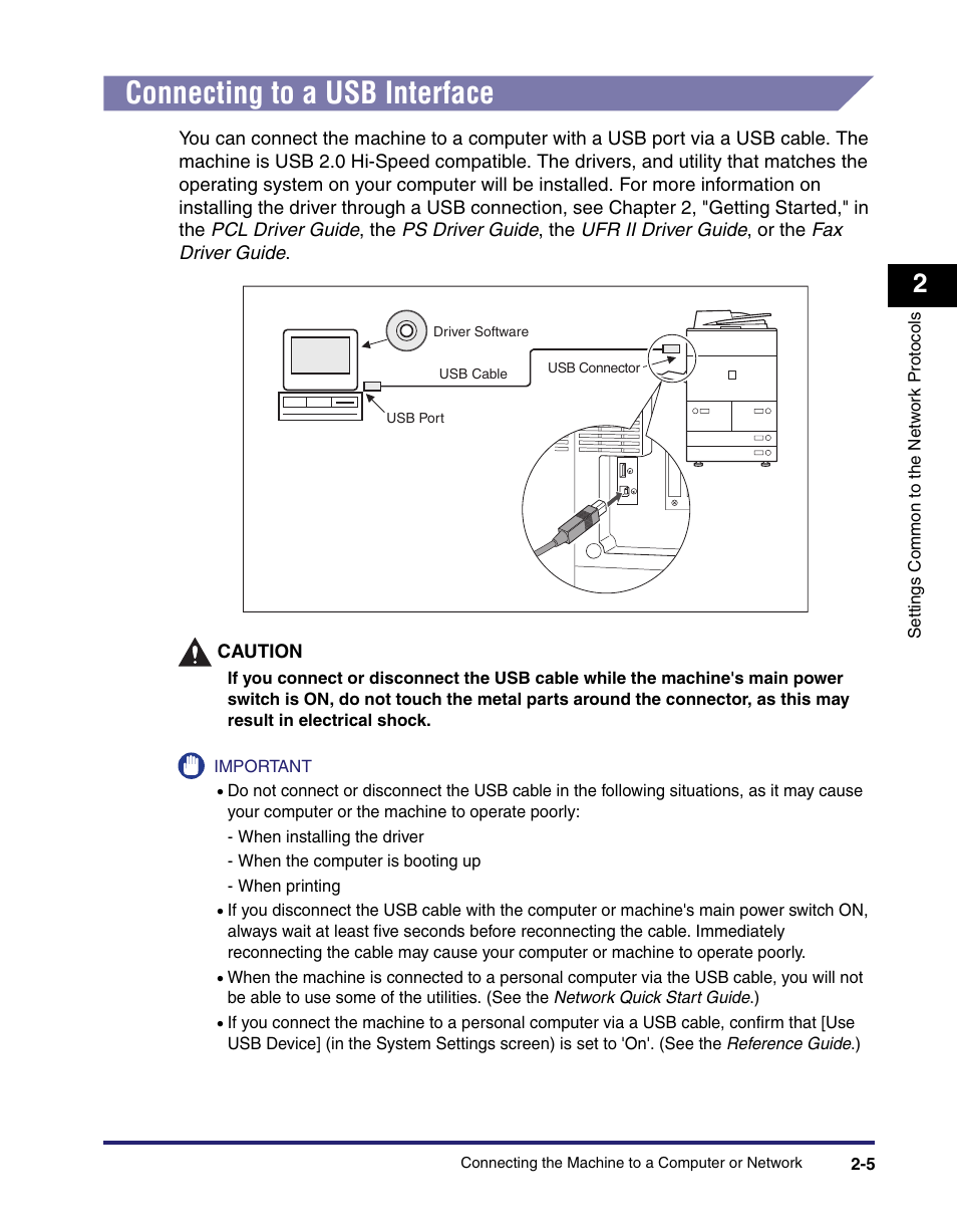 Connecting to a usb interface, Connecting to a usb interface -5 | Canon IMAGE RUNNER 5065 User Manual | Page 33 / 240