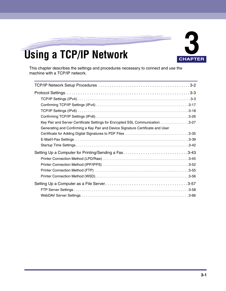 Using a tcp/ip network, Chapter 3 | Canon IMAGE RUNNER 5065 User Manual | Page 47 / 240