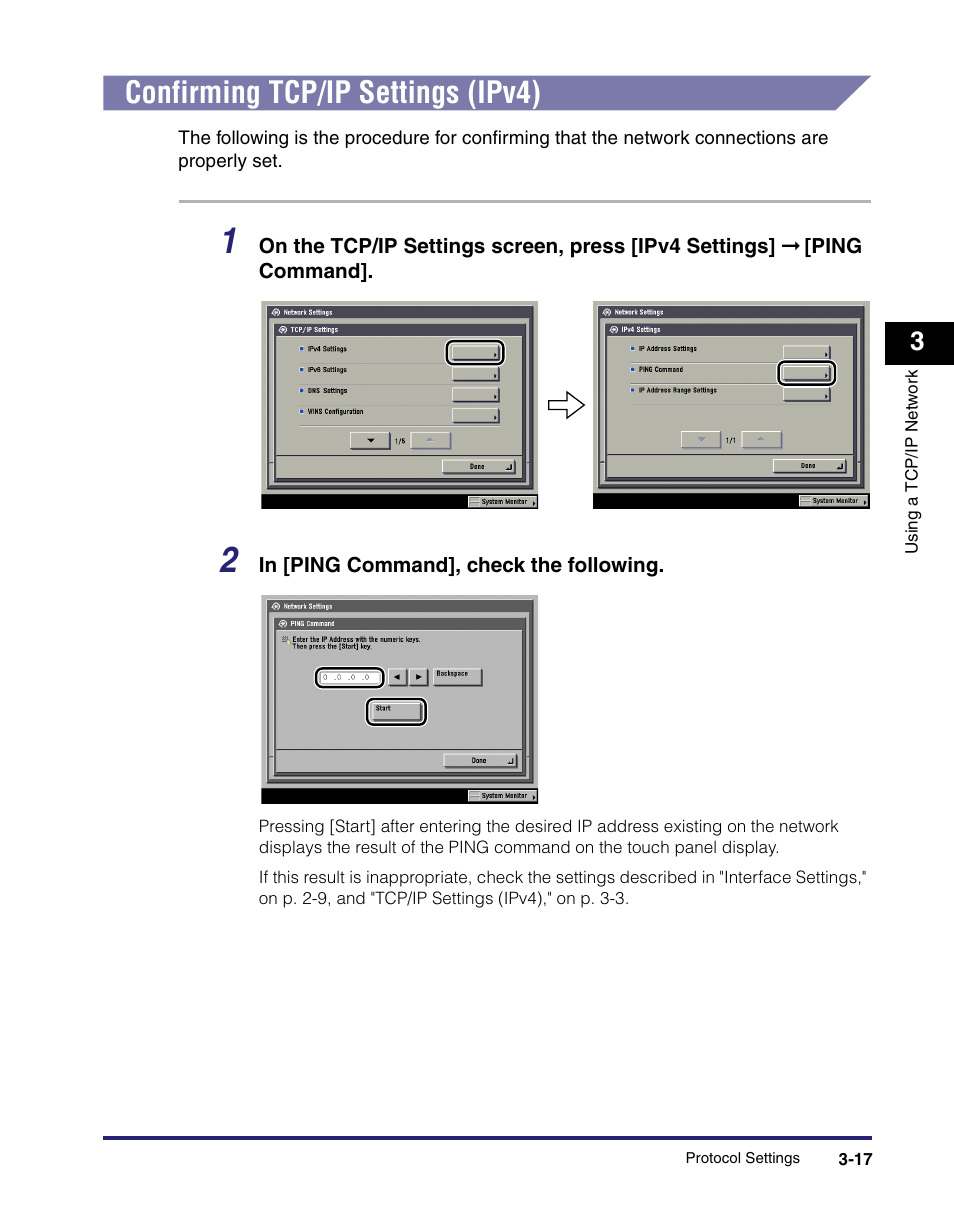Confirming tcp/ip settings (ipv4), Confirming tcp/ip settings (ipv4) -17, Ee "confirming tcp/ip settings (ipv4)," on | Canon IMAGE RUNNER 5065 User Manual | Page 63 / 240