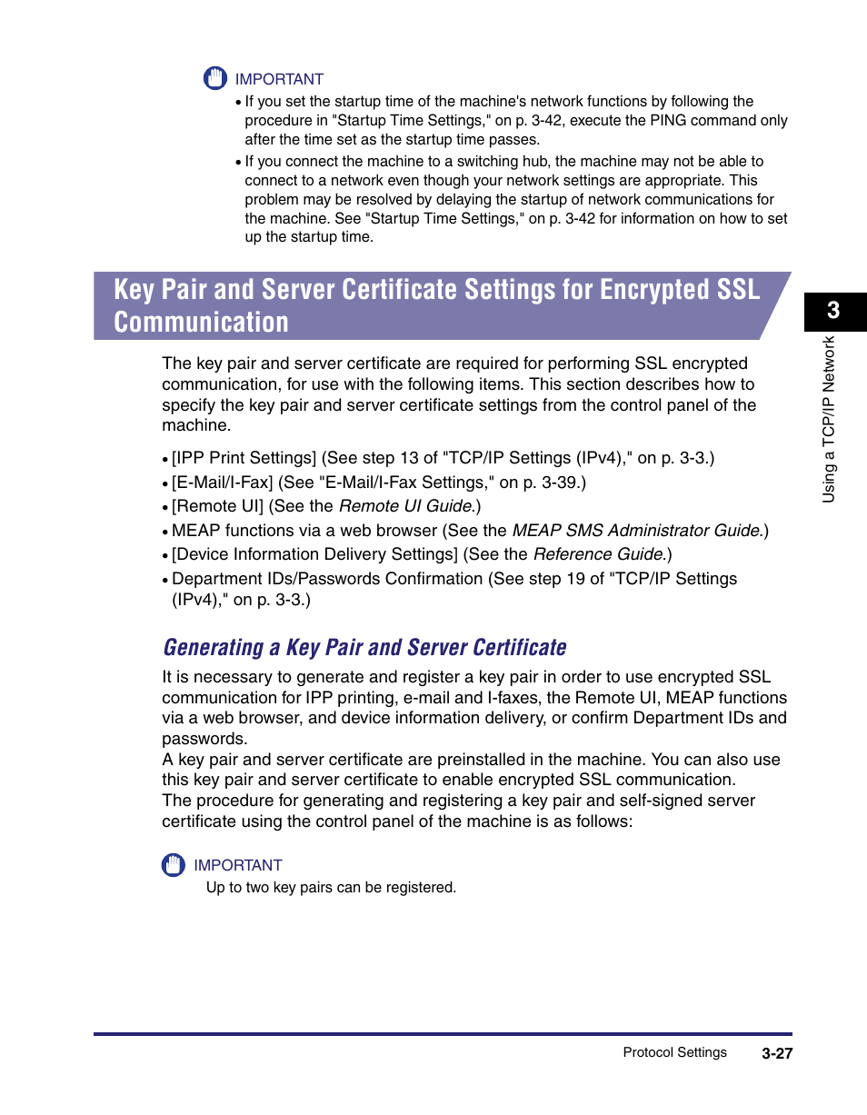 Communication -27, Generating a key pair and server certificate -27, Generating a key pair and server certificate | Canon IMAGE RUNNER 5065 User Manual | Page 73 / 240