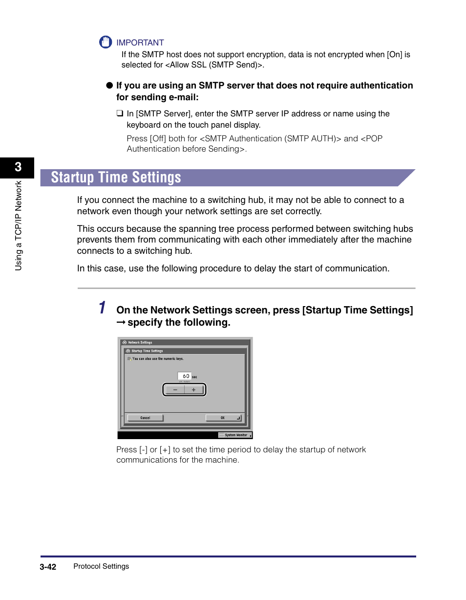 Startup time settings, Startup time settings -42, 42, e | Canon IMAGE RUNNER 5065 User Manual | Page 88 / 240