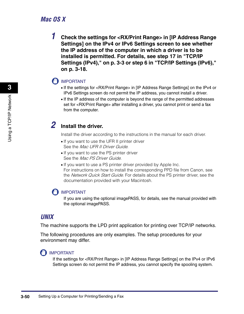 Mac os x -50, Unix -50, Mac os x | Unix | Canon IMAGE RUNNER 5065 User Manual | Page 96 / 240
