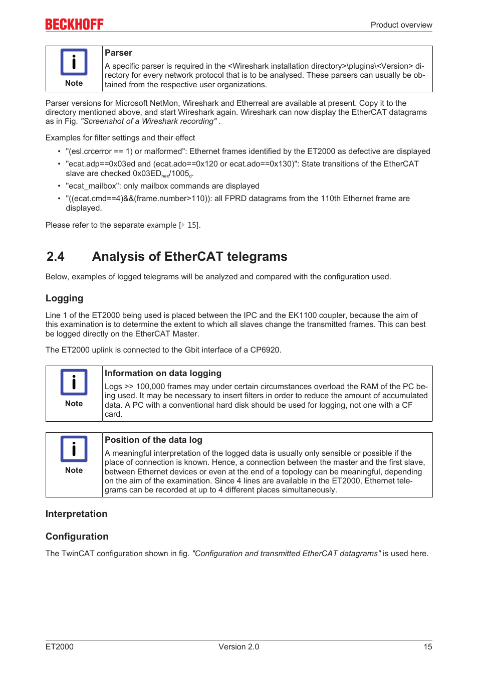 4 analysis of ethercat telegrams | BECKHOFF ET2000 User Manual | Page 15 / 23