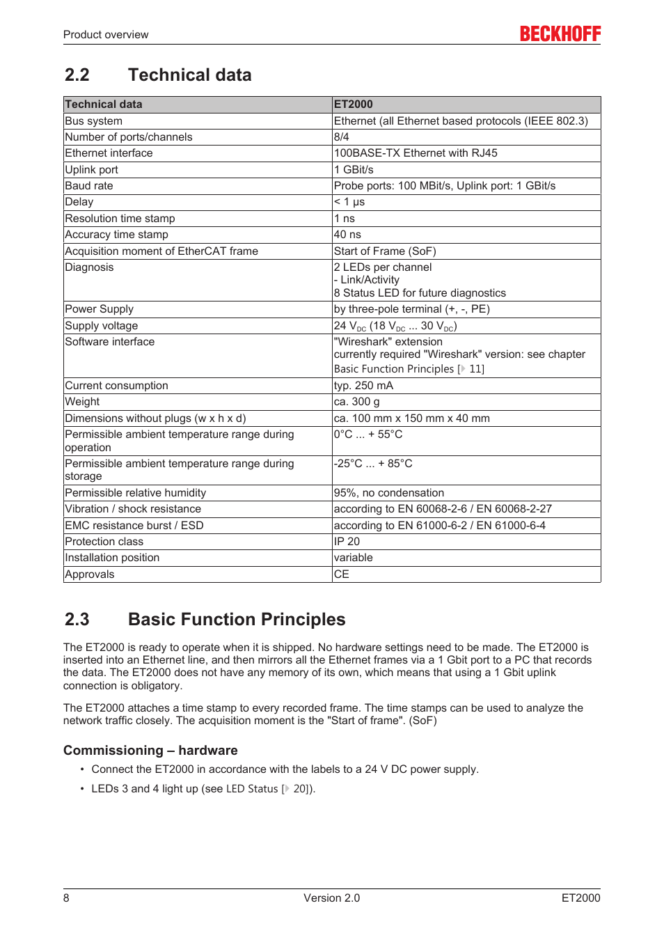 2 technical data, 3 basic function principles | BECKHOFF ET2000 User Manual | Page 8 / 23