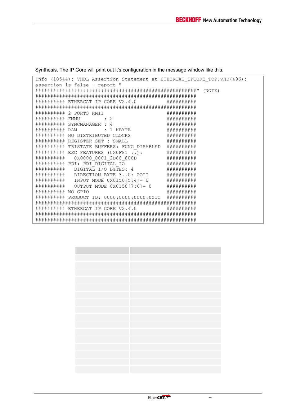 2 analysis & synthesis, Analysis & synthesis, Checking the actual ethercat ip core configuration | BECKHOFF ET1100 User Manual | Page 24 / 52