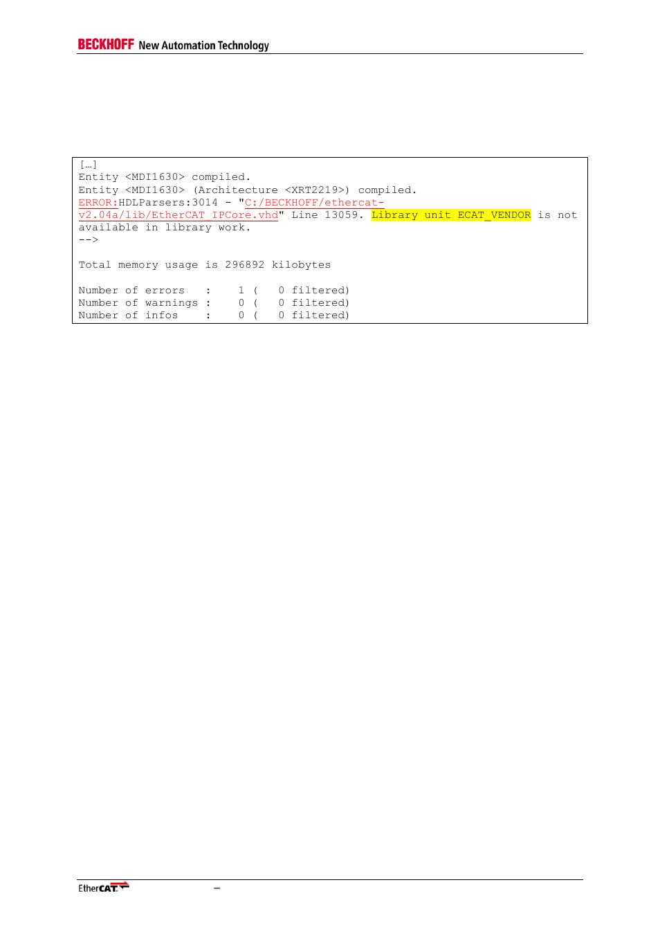 5 vendor id package missing, Vendor id package missing | BECKHOFF ET1100 User Manual | Page 37 / 52