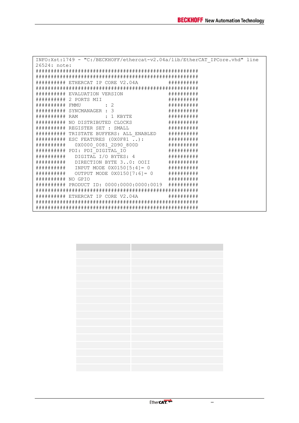 Checking the actual ethercat ip core configuration | BECKHOFF ET1100 User Manual | Page 40 / 52