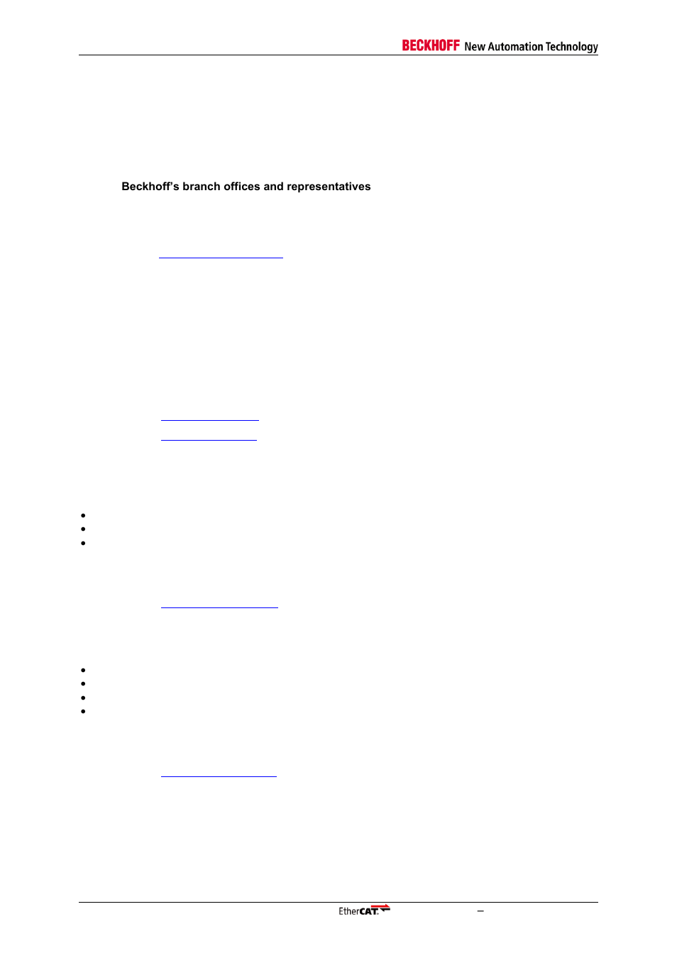 3 support and service, 1 beckhoff’s branch offices and representatives, 4 beckhoff headquarters | Support and service, Beckhoff’s branch offices and representatives, Beckhoff headquarters | BECKHOFF ET1100 User Manual | Page 52 / 52