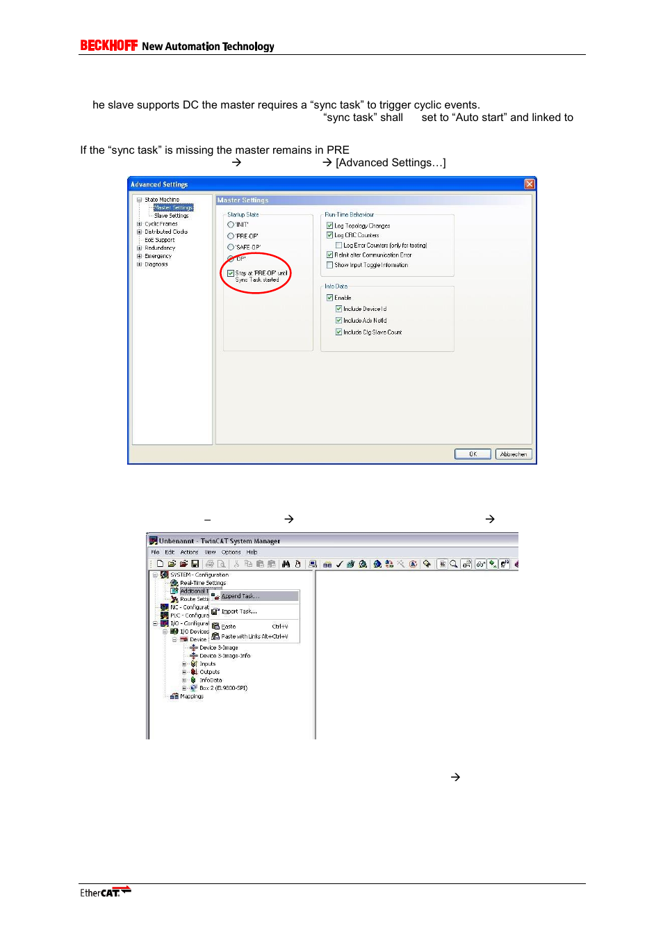 3 distributed clocks, 4 append an additional task, Distributed clocks | Append an additional task, Figure 11: master startup behaviour, Figure 12: append task | BECKHOFF EL9800 User Manual | Page 15 / 36