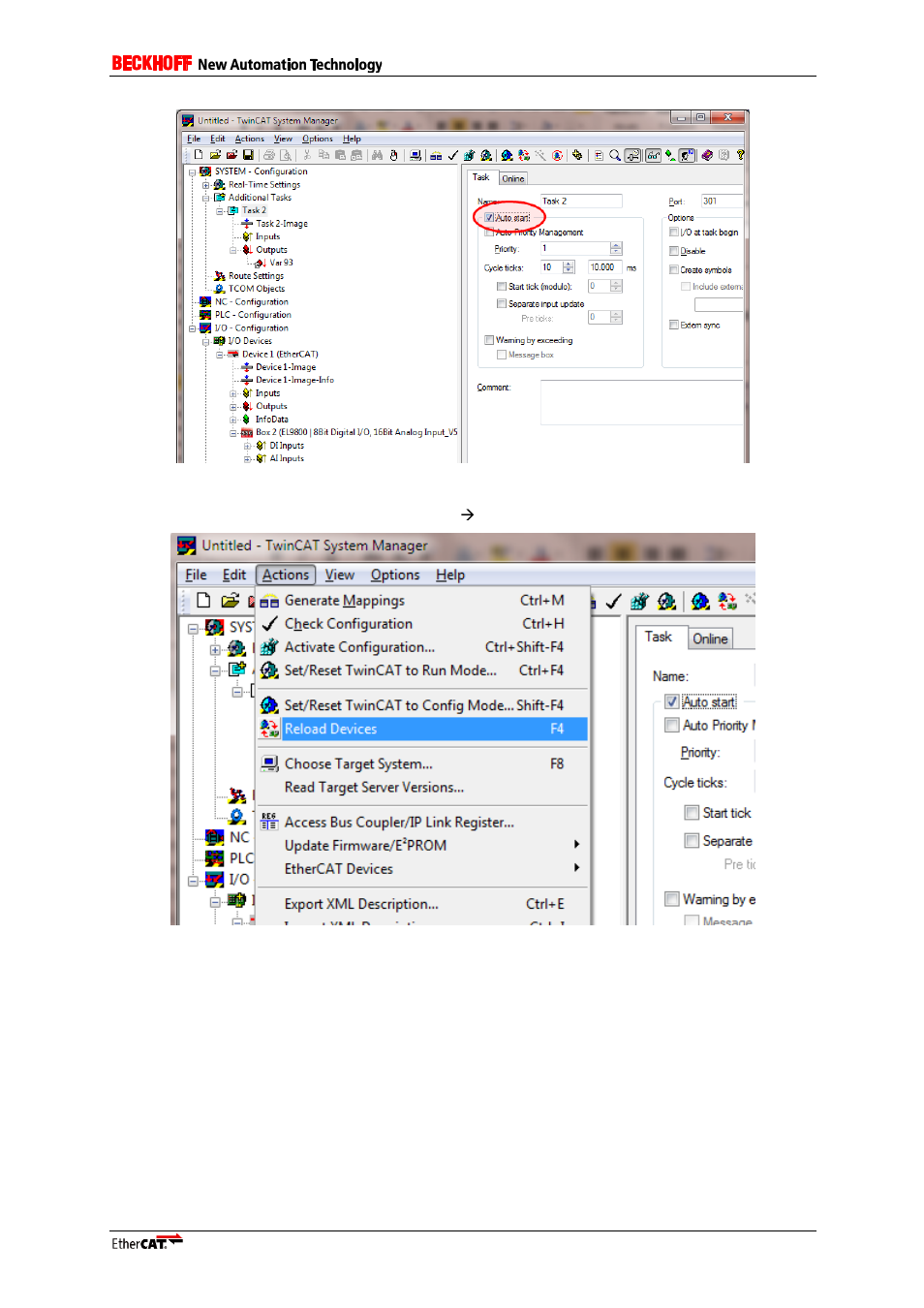 Figure 16: enable auto start, Figure 17: reload devices | BECKHOFF EL9800 User Manual | Page 17 / 36