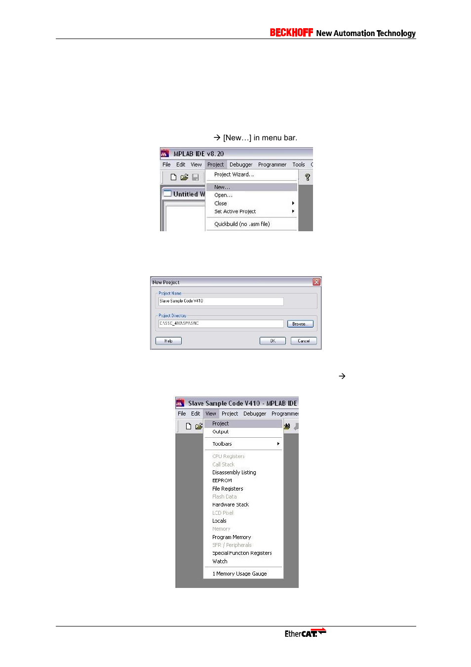 6 slave stack code project, 1 create project, Slave stack code project | Create project, Figure 27: create a new project, Figure 28: project details, Figure 29: activate project manager | BECKHOFF EL9800 User Manual | Page 24 / 36