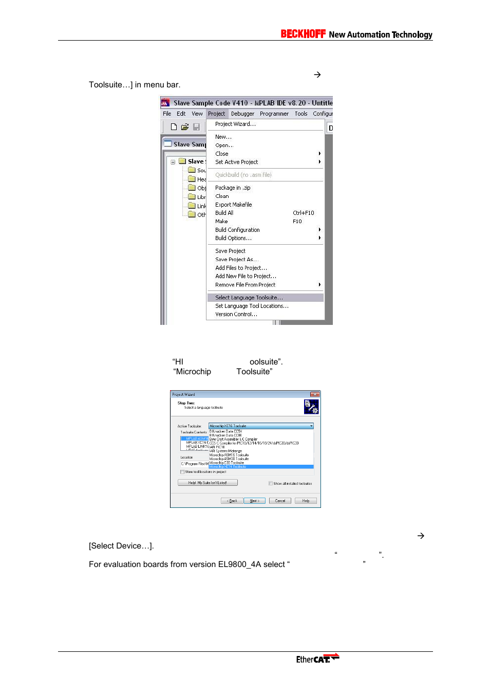 2 project settings, Project settings, Figure 32: select tools | Figure 33: microchip xc16 toolsuite | BECKHOFF EL9800 User Manual | Page 26 / 36