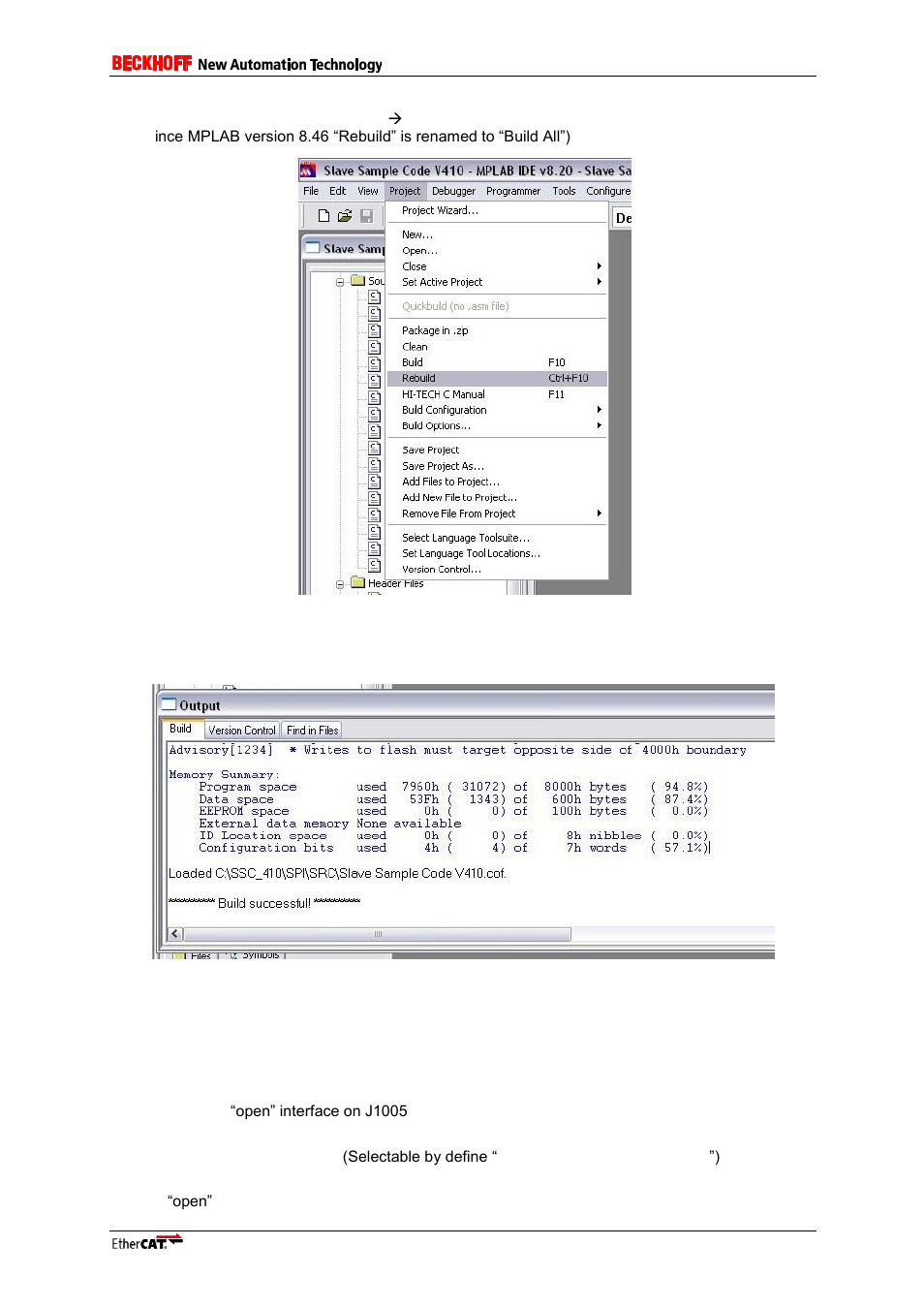 3 download binary, 1 debugger, Download binary | Debugger, Figure 38: rebuild project, Figure 39: build succeed output | BECKHOFF EL9800 User Manual | Page 29 / 36