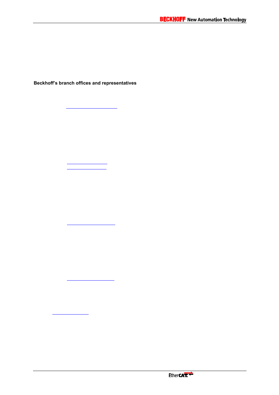 Appendix, Support and service, Beckhoff’s branch offices and representatives | Beckhoff headquarters, Beckhoff support, Beckhoff service, Ethercat technology group (etg) headquarters | BECKHOFF EL9800 User Manual | Page 36 / 36