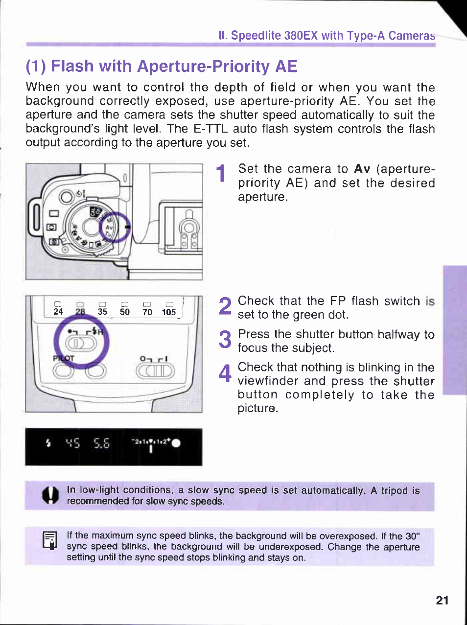 1) flash with aperture-priority ae | Canon 380EX User Manual | Page 21 / 48