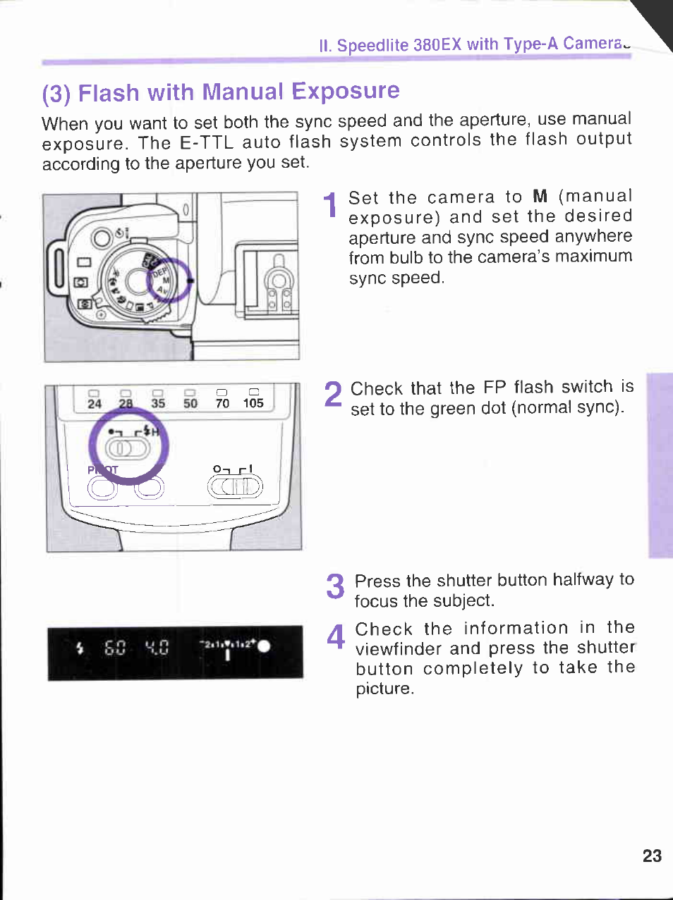 3) flash with manual exposure | Canon 380EX User Manual | Page 23 / 48