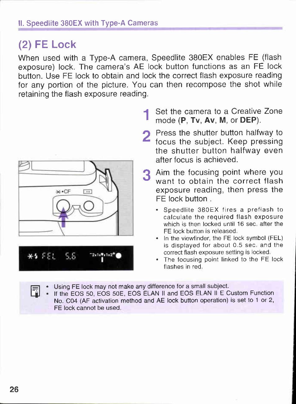 2) fe lock | Canon 380EX User Manual | Page 26 / 48