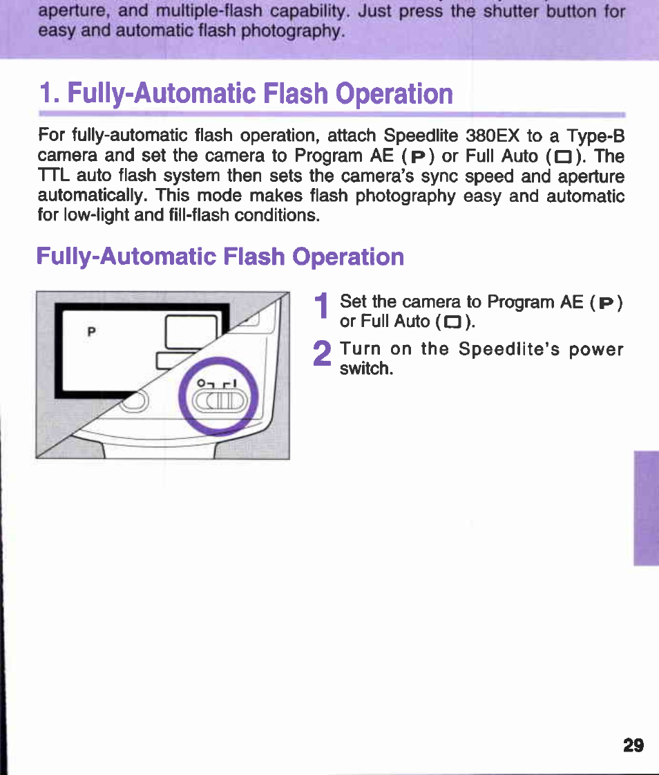 1 ■ fully-automatic flash operation, Fully-automatic flash operation | Canon 380EX User Manual | Page 29 / 48