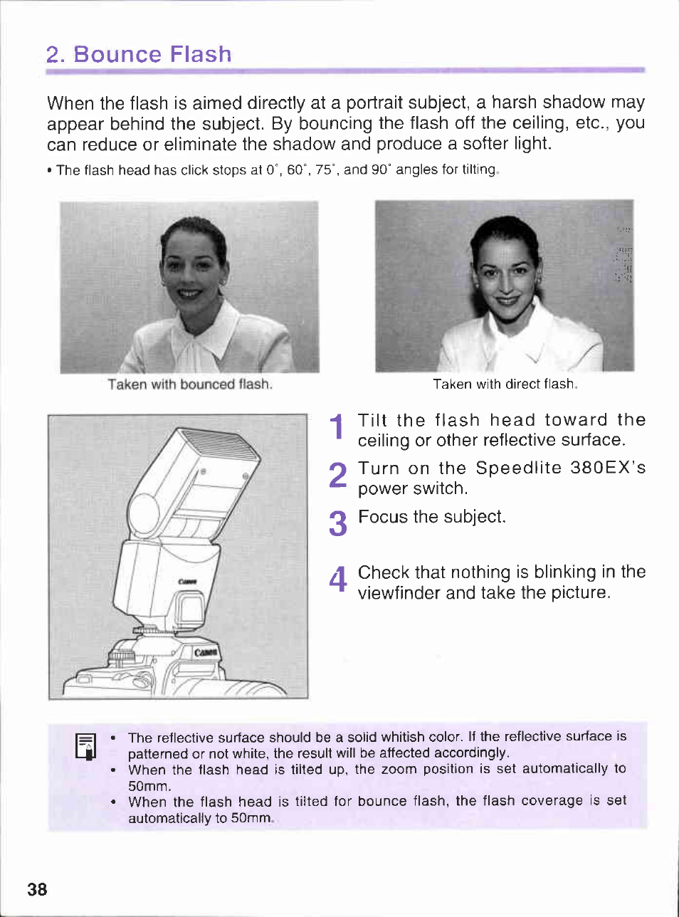 Bounce flash | Canon 380EX User Manual | Page 38 / 48