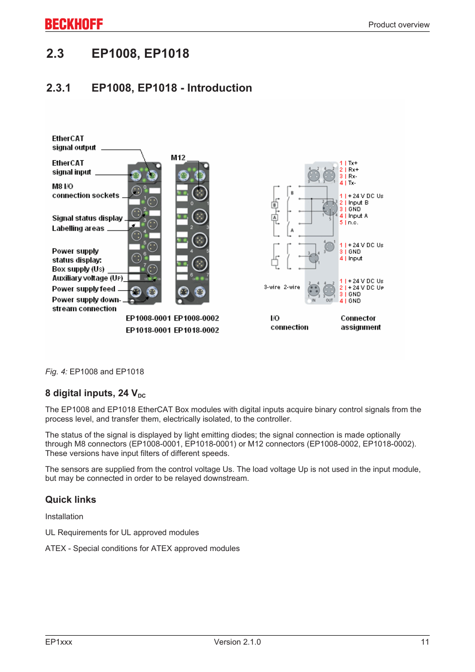 3 ep1008, ep1018, 1 ep1008, ep1018 - introduction, Ep1008, ep1018 ­ introduction | BECKHOFF EP1xxx User Manual | Page 11 / 69