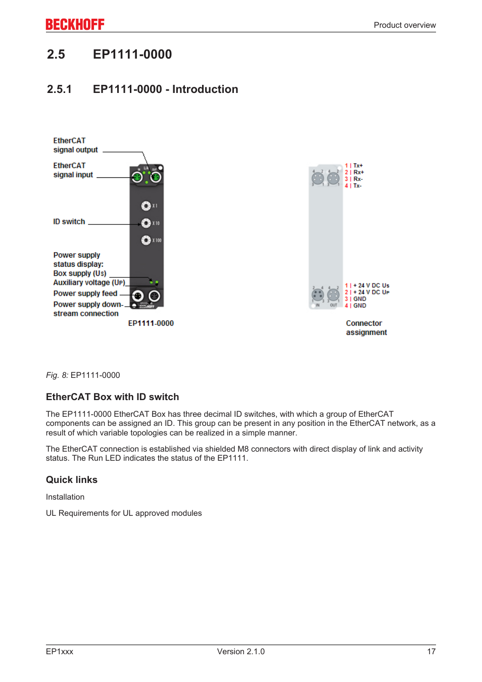 5 ep1111-0000, 1 ep1111-0000 - introduction, Ep1111­0000 ­ introduction | BECKHOFF EP1xxx User Manual | Page 17 / 69