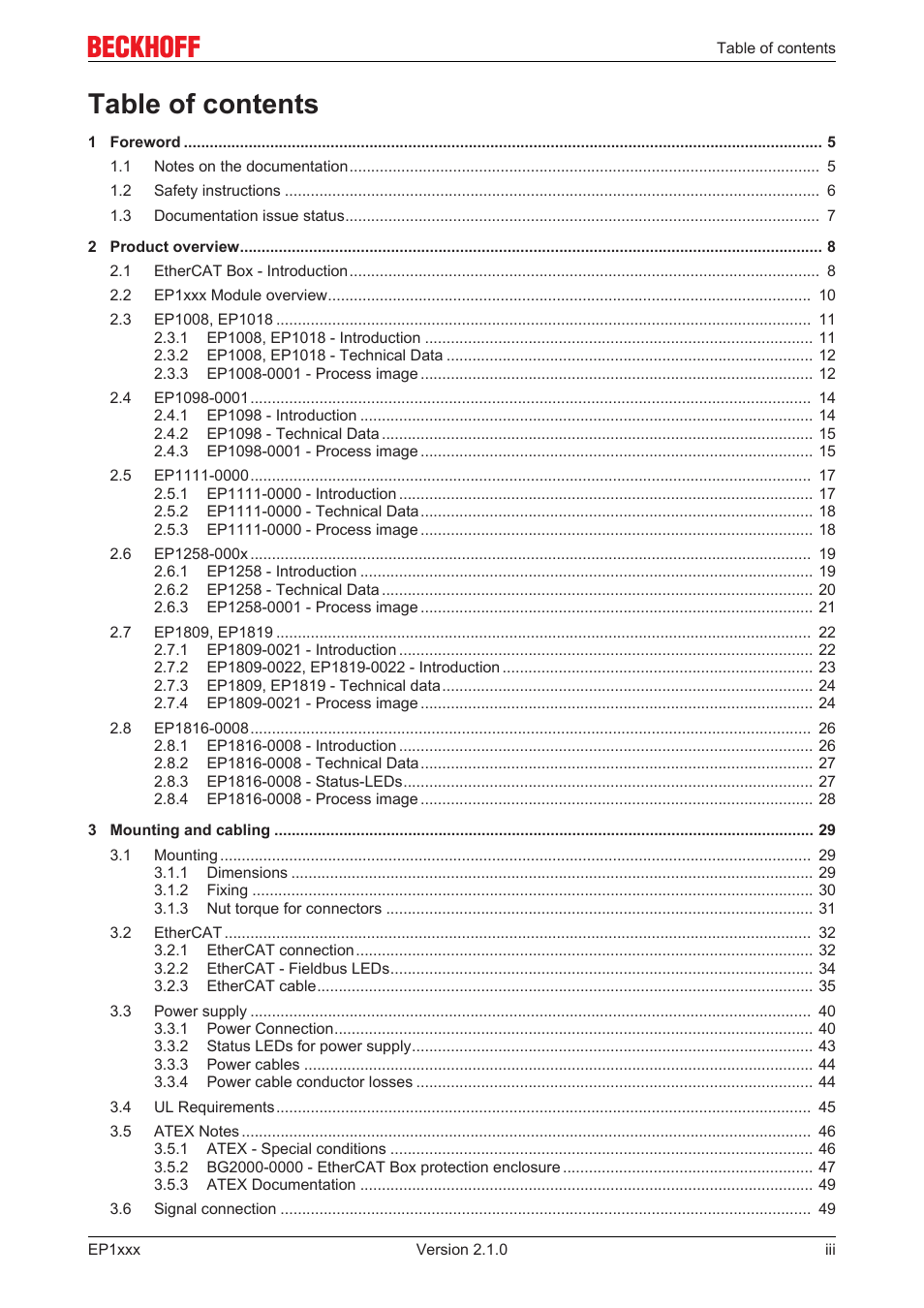 BECKHOFF EP1xxx User Manual | Page 3 / 69