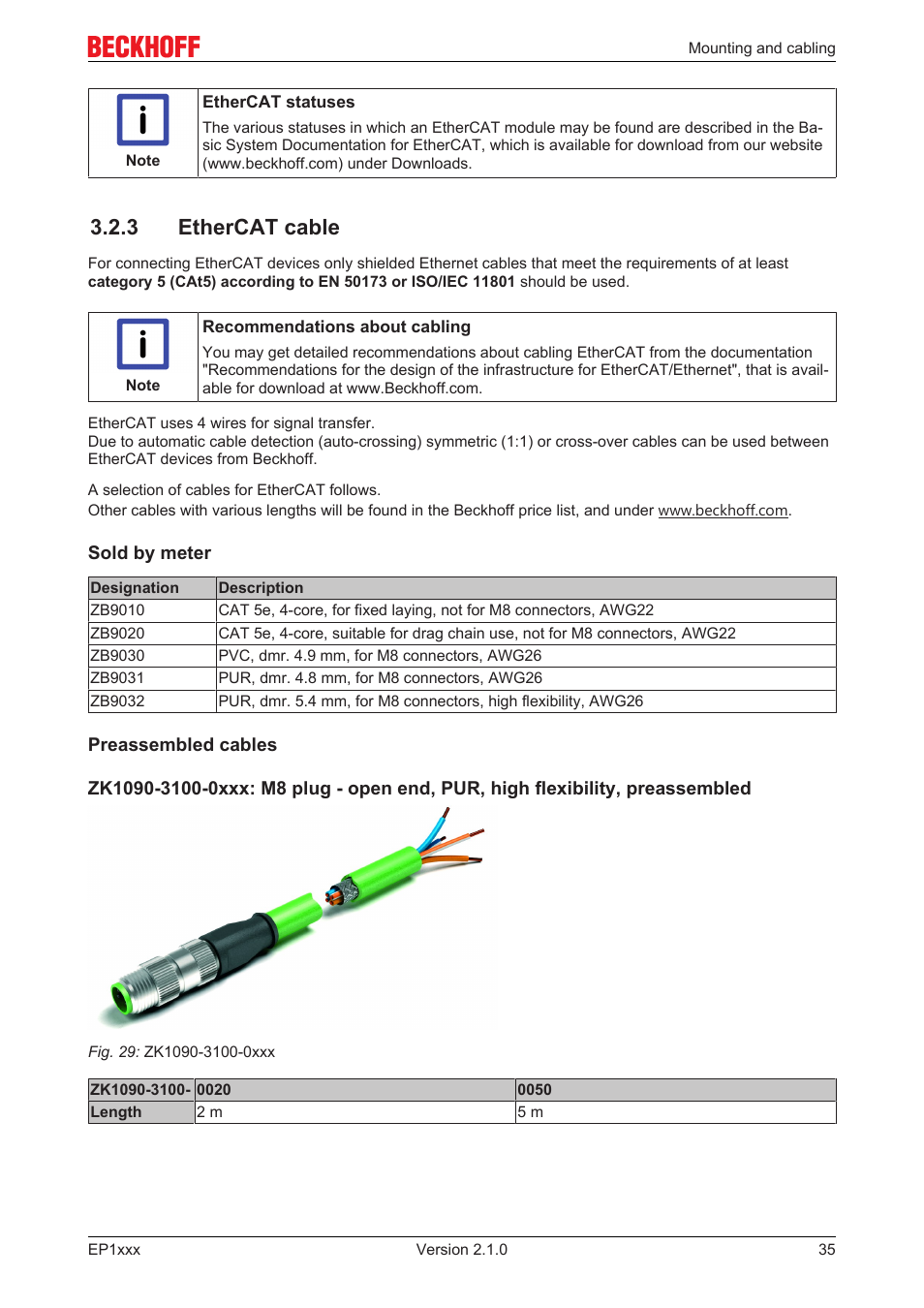 3 ethercat cable | BECKHOFF EP1xxx User Manual | Page 35 / 69