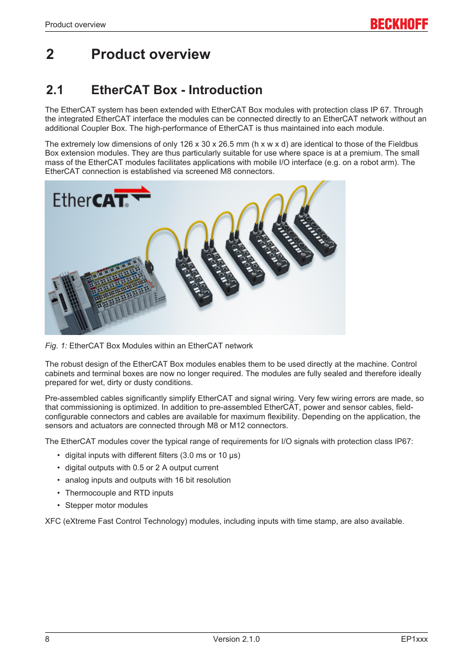 2 product overview, 1 ethercat box - introduction, 2product overview | 1 ethercat box ­ introduction | BECKHOFF EP1xxx User Manual | Page 8 / 69