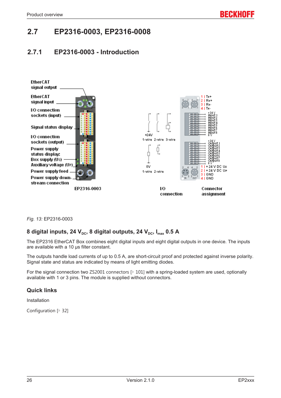 7 ep2316-0003, ep2316-0008, 1 ep2316-0003 - introduction, Ep2316‐0003 | BECKHOFF EP2xxx User Manual | Page 26 / 197