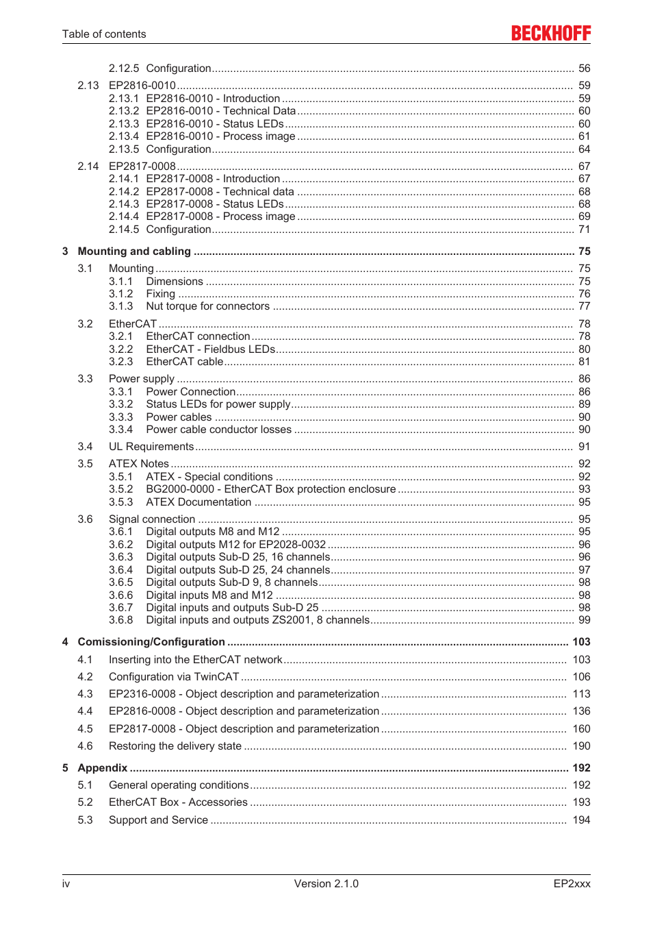 BECKHOFF EP2xxx User Manual | Page 4 / 197