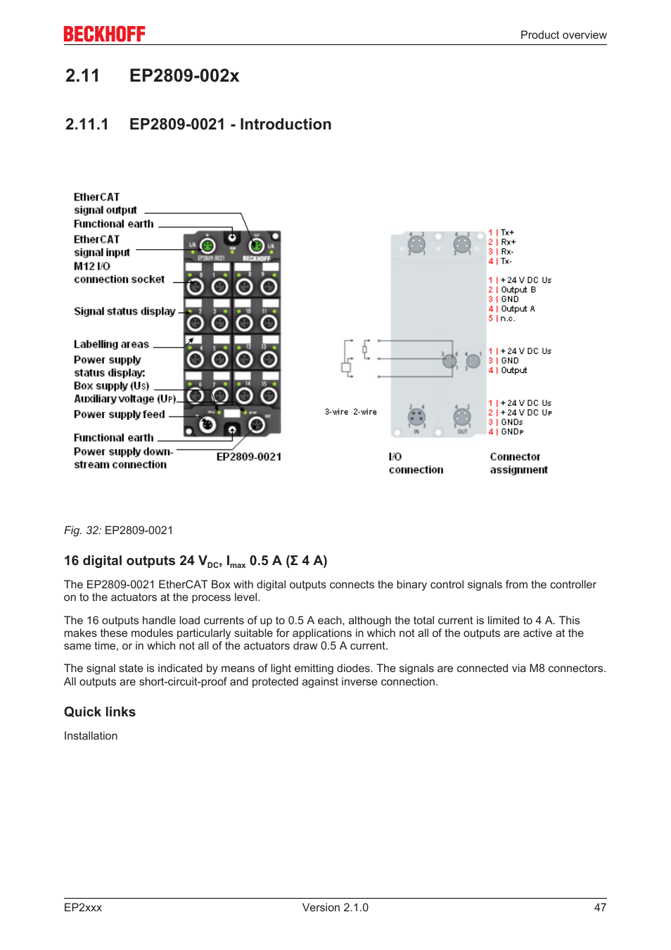 11 ep2809-002x, 1 ep2809-0021 - introduction, Ep2809‐0021 | BECKHOFF EP2xxx User Manual | Page 47 / 197
