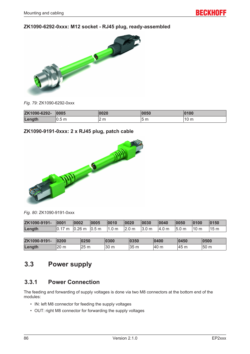 3 power supply, 1 power connection | BECKHOFF EP2xxx User Manual | Page 86 / 197