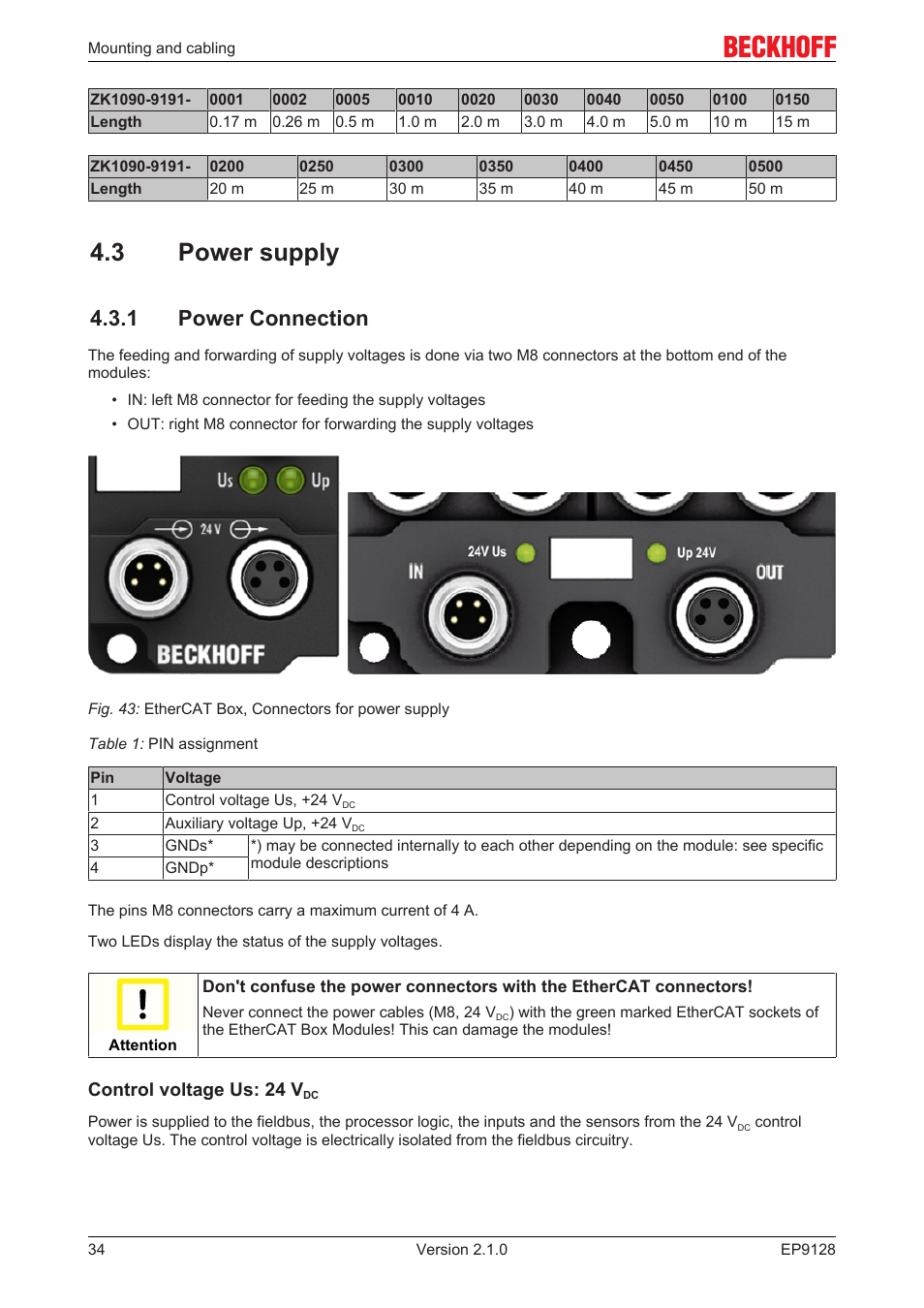 3 power supply, 1 power connection | BECKHOFF EP9128 User Manual | Page 34 / 46