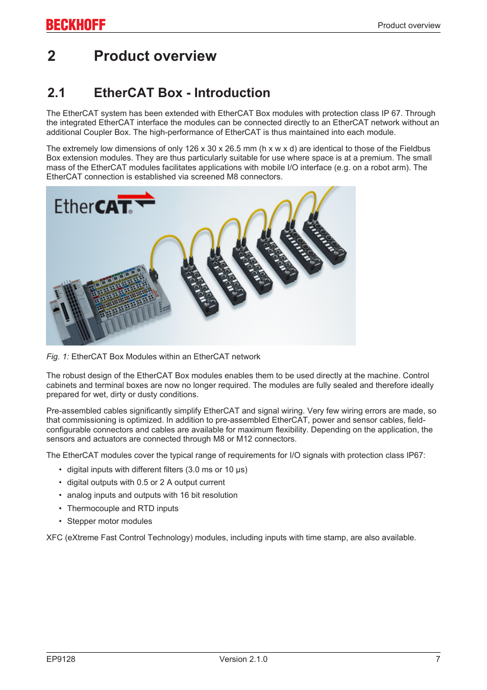 2 product overview, 1 ethercat box - introduction, 2product overview | 1 ethercat box ­ introduction | BECKHOFF EP9128 User Manual | Page 7 / 46