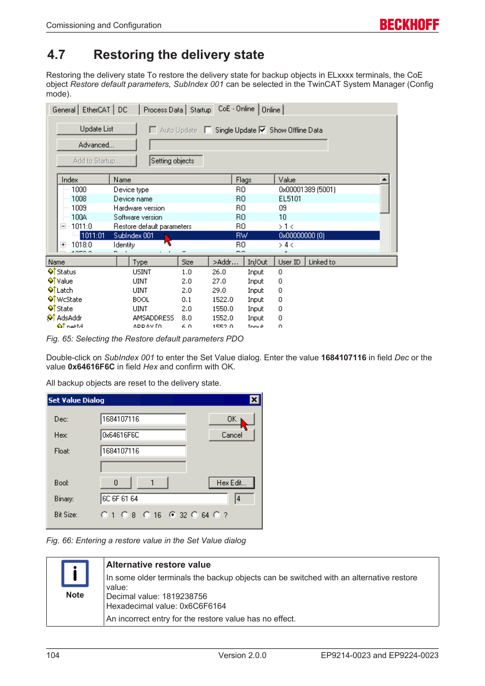 7 restoring the delivery state | BECKHOFF EP9214-0023 User Manual | Page 104 / 109