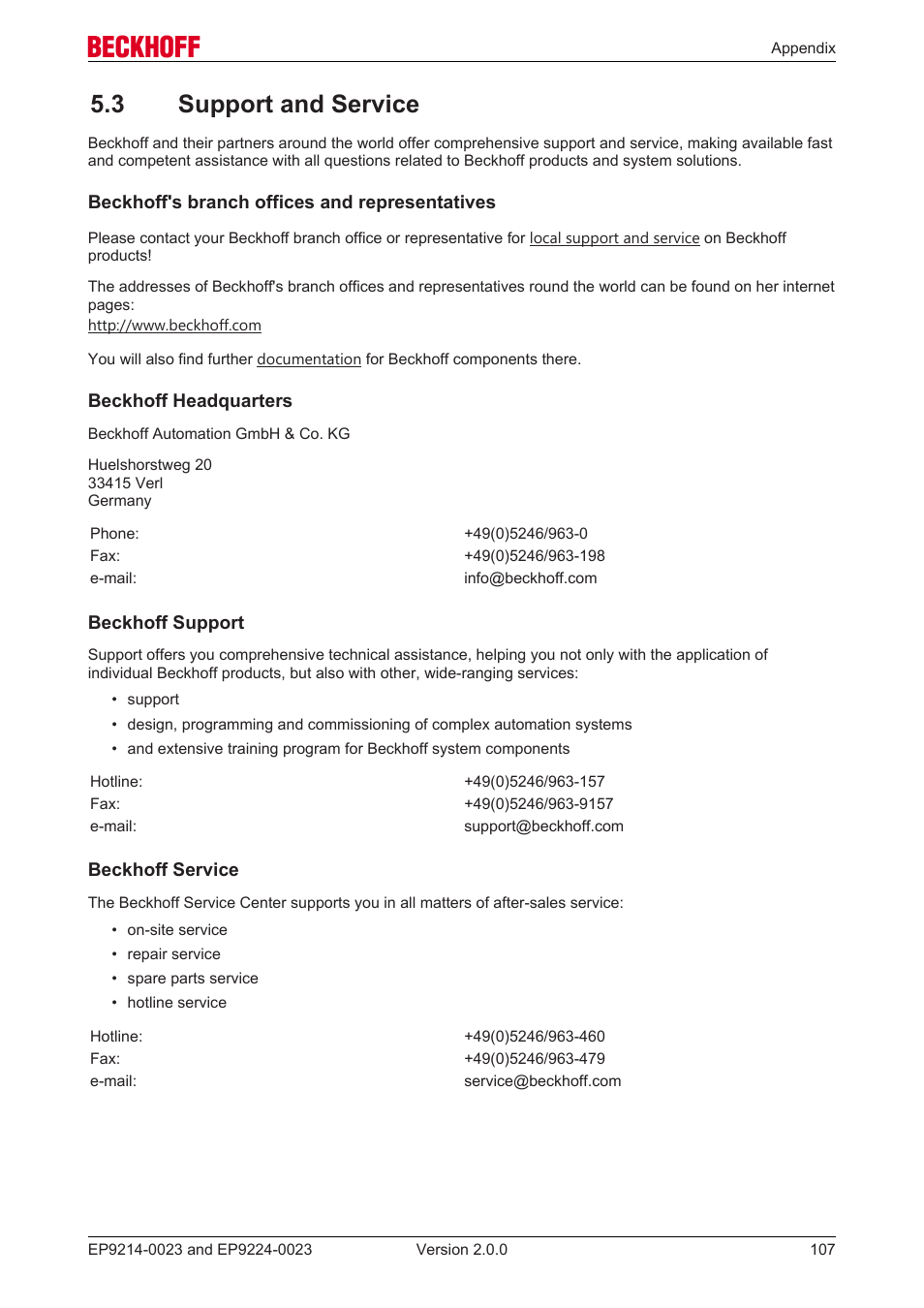 3 support and service | BECKHOFF EP9214-0023 User Manual | Page 107 / 109