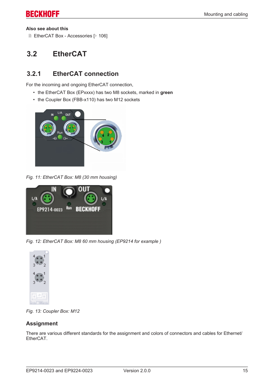 2 ethercat, 1 ethercat connection | BECKHOFF EP9214-0023 User Manual | Page 15 / 109