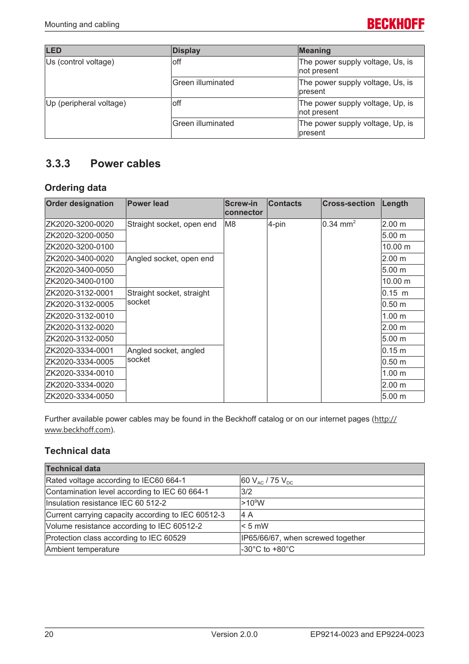 3 power cables | BECKHOFF EP9214-0023 User Manual | Page 20 / 109