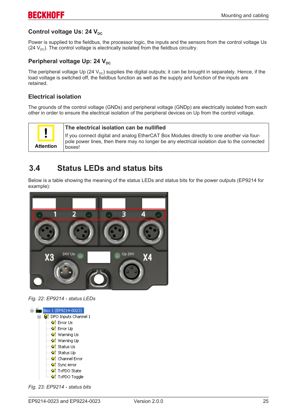 4 status leds and status bits | BECKHOFF EP9214-0023 User Manual | Page 25 / 109