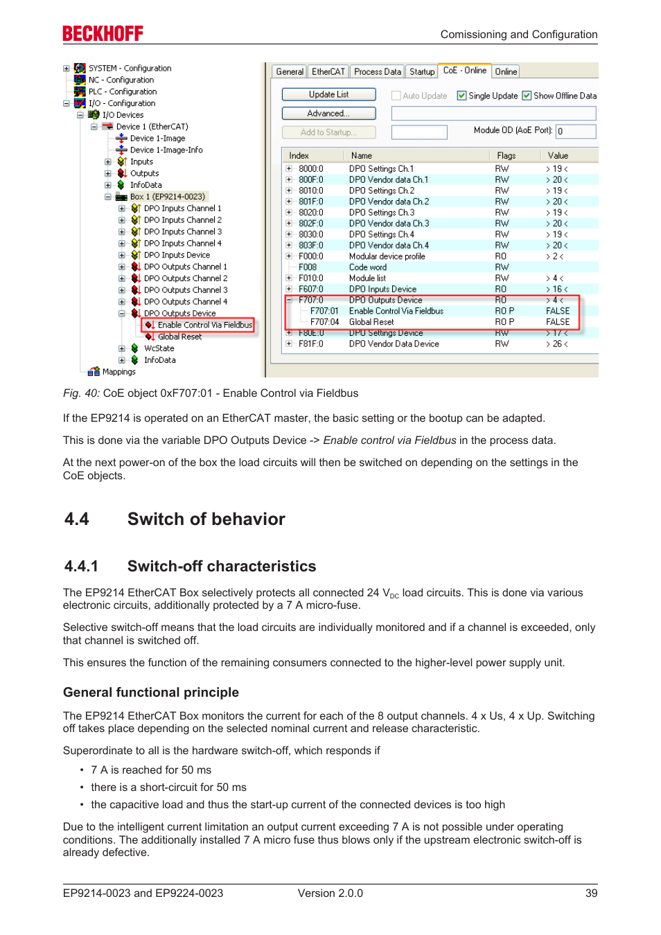 4 switch of behavior, 1 switch-off characteristics | BECKHOFF EP9214-0023 User Manual | Page 39 / 109
