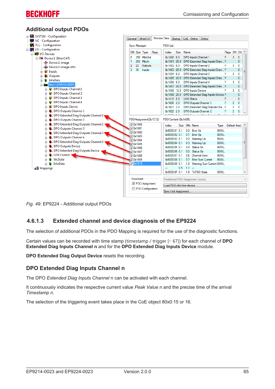Extended diagnostic data by process data, Peak value n, 65]) and | Extended diagnosis, Further diagnostic data, 65] in the process data section | BECKHOFF EP9214-0023 User Manual | Page 65 / 109
