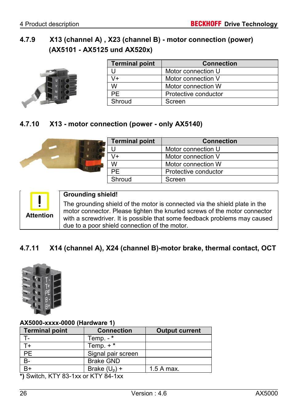 10 x13 - motor connection (power - only ax5140) | BECKHOFF AX5000 1,5 A - 40 A User Manual | Page 26 / 46