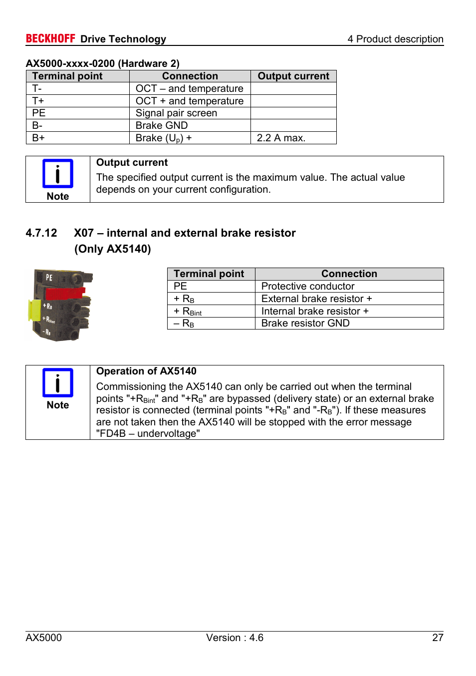 12 x07 – internal and external brake resistor | BECKHOFF AX5000 1,5 A - 40 A User Manual | Page 27 / 46
