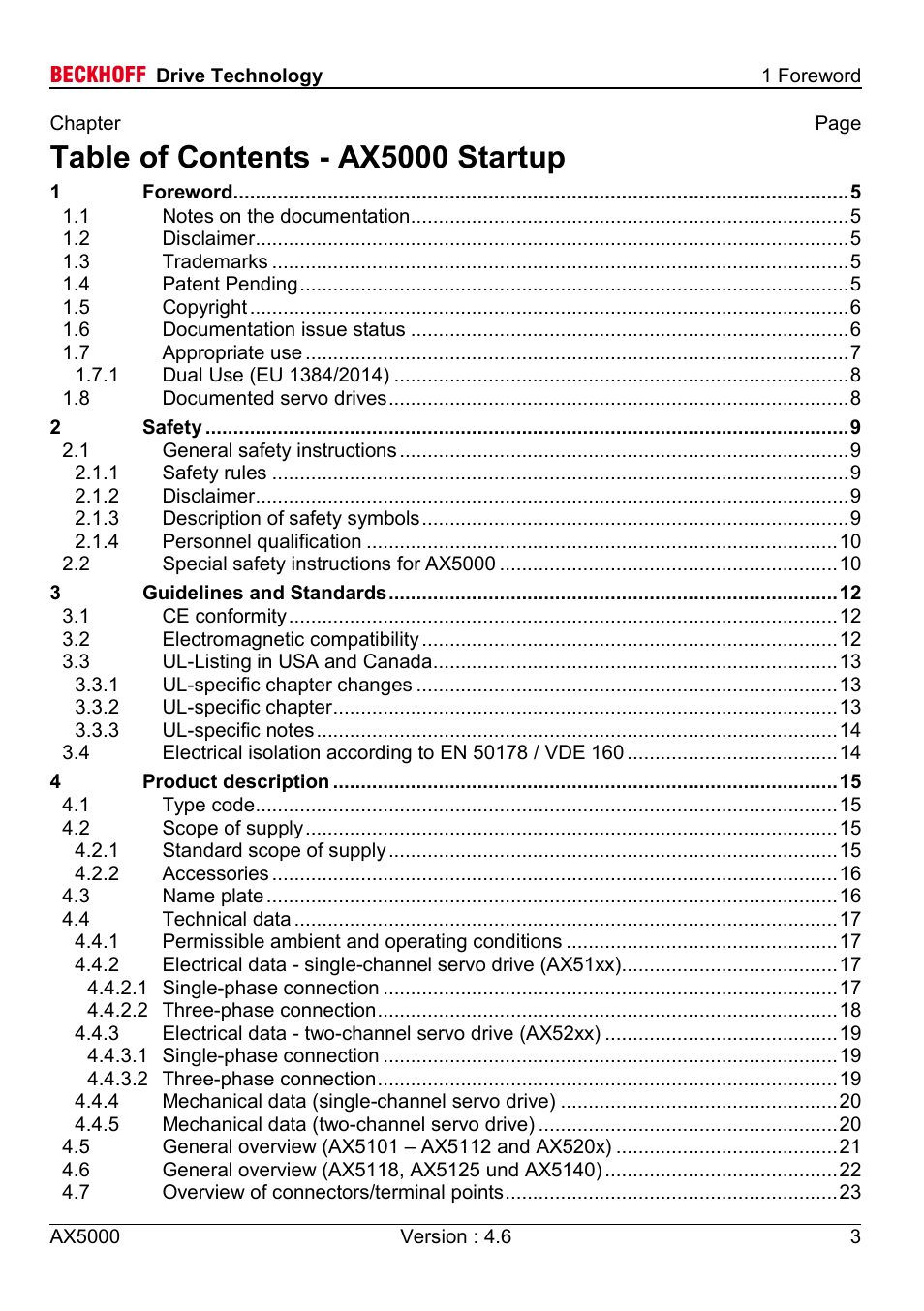 Table of contents - ax5000 startup | BECKHOFF AX5000 1,5 A - 40 A User Manual | Page 3 / 46
