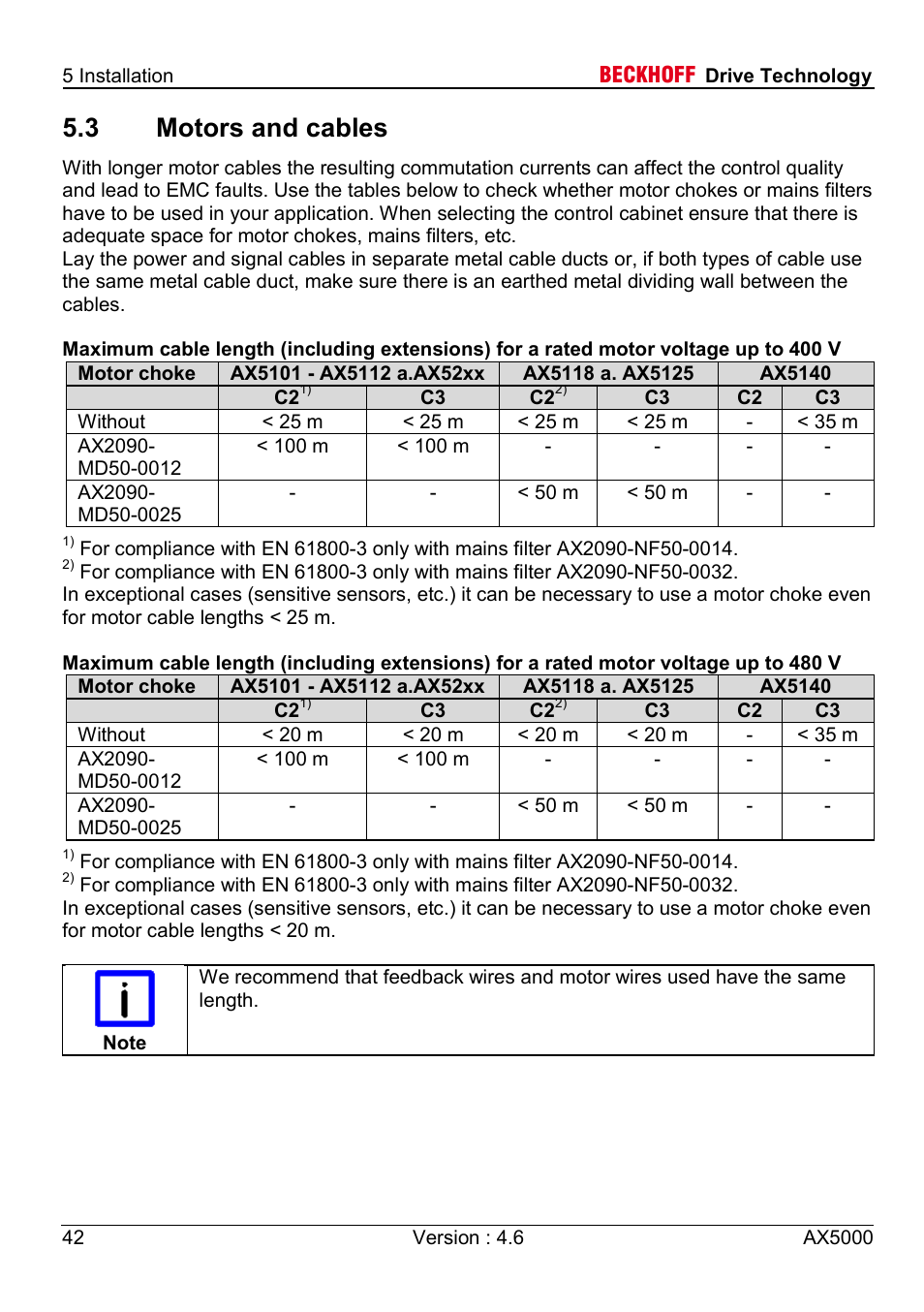 3 motors and cables | BECKHOFF AX5000 1,5 A - 40 A User Manual | Page 42 / 46